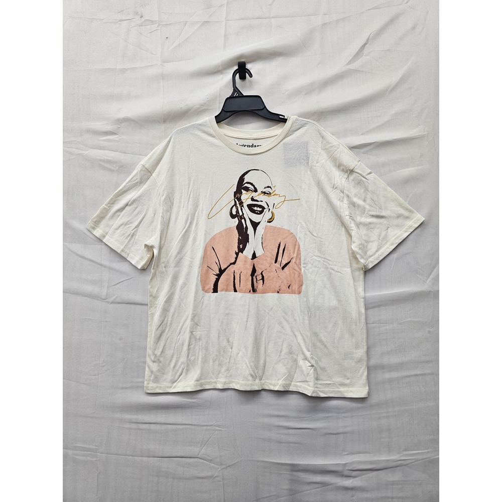 Legendary Rootz Womens Portrait Art Graphic T-Shirt Ivory Cotton Size Medium